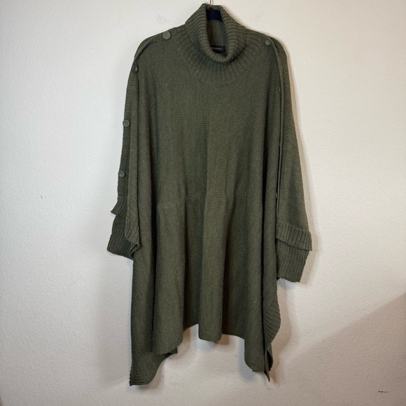 Lane Bryant Olive Army Green Wool Blend Turtleneck Poncho Sweater Size 22/28 - Picture 1 of 9